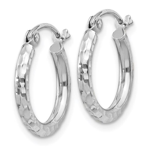 2mm Diamond Cut, Polished Sterling Silver Hoops - 15mm (9/16 Inch) - Picture 2 of 5